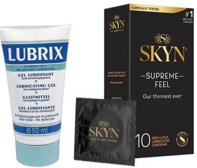 Набор из Лубрикант на водной основе Lubrix (50 мл) + Skyn ​​Supreme Feel 10 шт SOS8784 фото