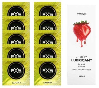 Комплект: з EXS Banana 10 шт + Лубрикант Satisfyer Juicy Blast Berry water based 300 мл SOS11348 фото