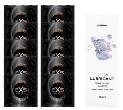 Набір: EXS Black Latex 10 шт. + Лубрикант Satisfyer Sparkling Water 300 мл SOS11147 фото
