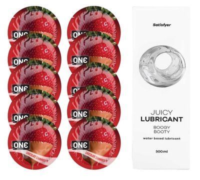 ONE Chocolate Strawberry 10 шт. + Лубрикант Satisfyer Boogy Booty 300 мл SOS12453 фото