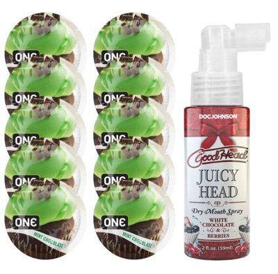 Комплект ONE Mint Chocolate 10 шт + Doc Johnson GoodHead Juicy Head Dry Mouth Spray White Chocolate & Berries (59 мл) SOS13856 фото