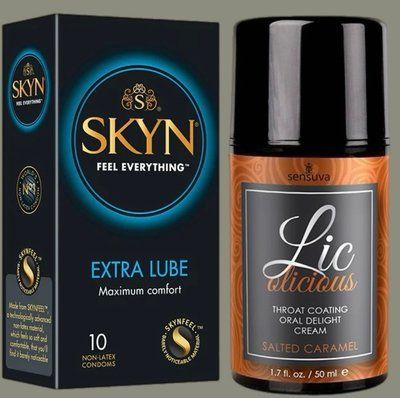 Набір Skyn Extra Lube 10 штук + Гель Sensuva - Lic-o-licious Salted Caramel (50 мл) SOS5194 фото