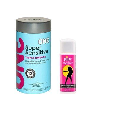 ONE Super Sensitive Pack 12 шт.+ Збудлива змазка на водній основі pjur My Glide, 30 мл SOS6511 фото