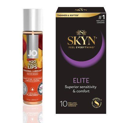 10 штук SKYN Elite + Лубрикант System JO H2O &mdash; Peachy Lips (30 мл) SOS4792 фото