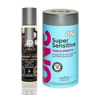 ONE Super Sensitive 12 шт + Лубрикант System JO GELATO White Chocolate Raspberry (30 мл) SOS4842 фото