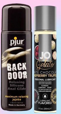 Набір лубрикантів pjur backdoor anal Relaxing jojoba silicone 30 мл + System JO White Chocolate Raspberry (30 мл) LB693 фото