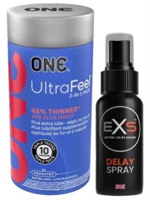 Набор из ONE UltraFeel 2-in-1 Pack 10 шт + Пролонгатор EXS DELAY SPRAY 50 МЛ SOS9235 фото