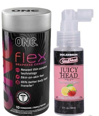 Комплект Набір 10 штук ONE Flex графен + Спрей Doc Johnson GoodHead &ndash; Juicy Head Dry Mouth Spray &ndash; Pink Lemonade 59мл SOS6259 фото