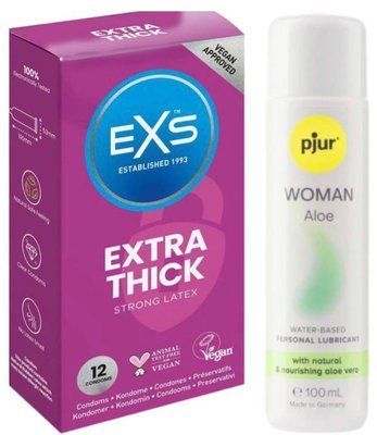 Набір EXS Extra Safe (12 шт) + pjur Woman Aloe 100 мл SOS13556 фото