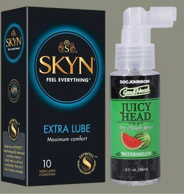 Набір Skyn Extra Lube 10 штук + Спрей Doc Johnson GoodHead &ndash; Juicy Head Dry Mouth Spray &ndash; Watermelon 59мл SOS5253 фото