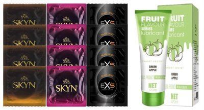 Комплект: Лубрикант OLO со вкусом яблока (120 мл) + 8 шт. SKYN + 4 шт. EXS Black Latex SOS10699 фото