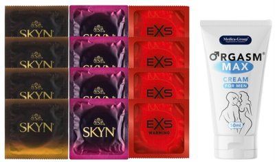 Комплект: Пролонгатор Medica-Group Orgasm Max 50 мл + 8 шт SKYN + 4 шт EXS Warming SOS10949 фото