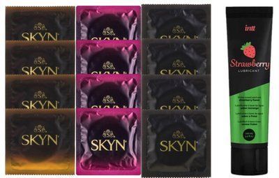 Набор из Лубрикант Intt Strawberry (100 мл) + 4 шт. SKYN passion daiquiri + 4 шт. SKYN CHERRY SUNRISE + 4 шт. SOS10345 фото