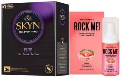 Набор из SKYN Elite 36 шт+Жидкий вибратор ROCK ME! Strawberry (20 мл) от Nuei SOS10245 фото