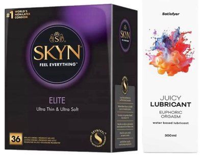 Комплект Лубрикант Satisfyer Juicy Lubricant Euphoric Orgasm 300 мл + Skyn Elite 36 шт SOS12656 фото