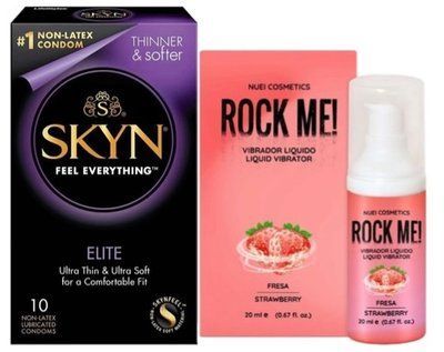 Набор из SKYN Elite (10 шт) + жидкий вибратор ROCK ME! Strawberry (20 мл) от Nuei SOS9745 фото