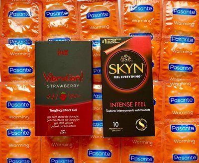 Комплект 22 шт SKYN Intense Feel - Pasante Warming + Рідкий вібратор Intt Vibration Strawberry (15 мл) SOS1586 фото