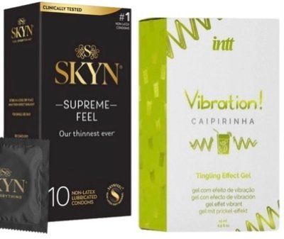 Набор из Skyn ​​Supreme Feel 10 шт + Жидкий вибратор Intt Vibration Caipirinha (15 мл) SOS10295 фото