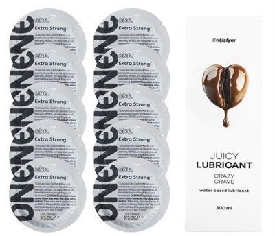 Комплект ONE Extra strong 10 шт. + Лубрикант Satisfyer Juicy Lubricant Crazy Crave (300 мл) SOS12254 фото