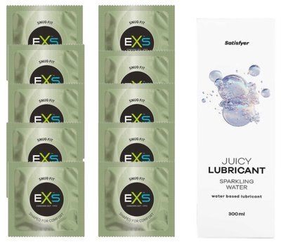 Комплект: з EXS Snug Fit 10 шт + Лубрикант Satisfyer Juicy Sparkling water based 300 мл SOS11299 фото