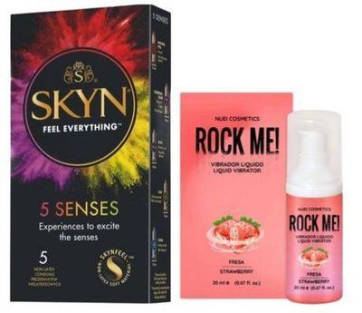 Набор из SKYN 5 Senses + Жидкий вибратор клубника ROCK ME!, 20 мл Nuei SOS9635 фото