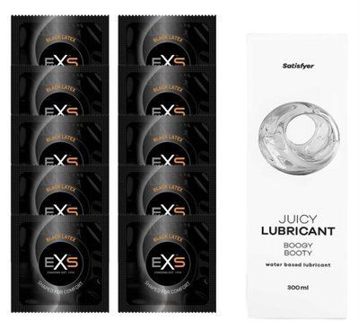 Набір: EXS Black Latex 10 шт. + Лубрикант Satisfyer Boogy Booty 300 мл SOS11148 фото