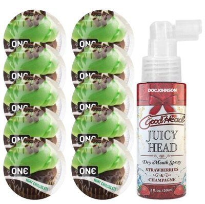 Комплект ONE Mint Chocolate 10 шт + Doc Johnson GoodHead Juicy Head Dry Mouth Spray Strawberries and Champagne (59 мл) SOS13857 фото