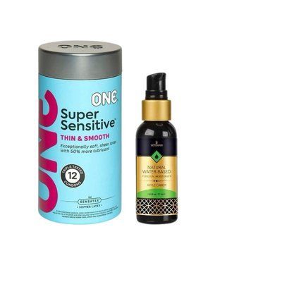 ONE Super Sensitive Pack 12 шт.+ Змазка на водній основі Sensuva Natural Water-Based Apple Candy (57мл) SOS6512 фото