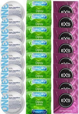Набор 24 шт ONE Super Sensitive + Delay Infinity + EXS Extra Thick SOS7391 фото