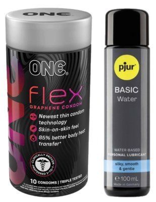 Комплект ONE Flex Graphene 10 штук + Pjur Basic Waterbased 100 мл SOS12957 фото