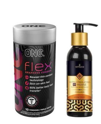 ONE Flex 10 шт. + Возбуждающая смазка на гибридной основе Sensuva - Ultra-Stimulating On Insane Cinnabun (125 мл) SOS6413 фото