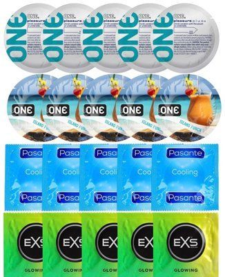 Набор 20 шт ONE Pleasure Plus + ONE Island Punch + Pasante Cooling + EXS Glow in the Dark SOS7291 фото