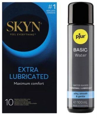 Комплект Skyn ​​Exstra Lube 10 шт + pjur Basic Waterbased 100 мл SOS13307 фото