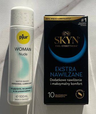 Комплект SKYN Extra Lube 10шт + Змазка на водній основі pjur Woman Nude 100 мл SOS2188 фото