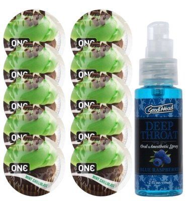 Комплект ONE Mint Chocolate 10 шт + Doc Johnson GoodHead Juicy Head Dry Mouth Spray Blue Raspberry (59 мл) SOS13858 фото