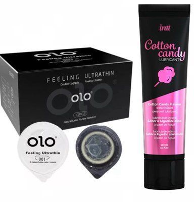 Комплект: Лубрикант Intt Cotton Candy (100 мл) + 10 шт. OLO Feeling Ultrathin SOS11249 фото