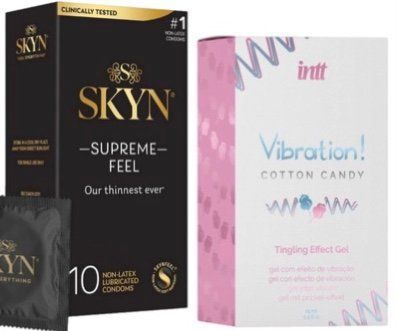 Набор из Skyn ​​Supreme Feel 10 шт. + Жидкий вибратор Intt Vibration Cotton Candy (15 мл) SOS10296 фото