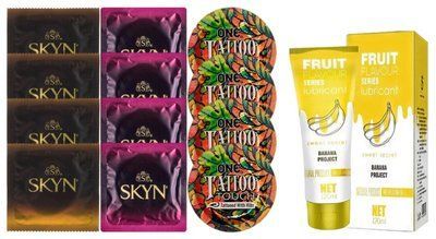 Комплект: Лубрикант OLO Banana (120мл) + 8 шт. SKYN + 4 шт. ONE Tattoo SOS10499 фото