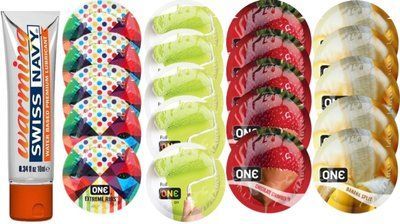 Набор из Swiss Navy Warming 10мл + ONERibs + ONE Color + ONEChocolateStrawberry + ONEBanana SOS8586 фото