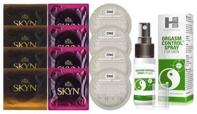 Комплект: Пролонгатор SHS Orgasm Control Spray 15 мл + 8 шт. SKYN + 4 шт. ONE Pleasure Dome SOS10900 фото