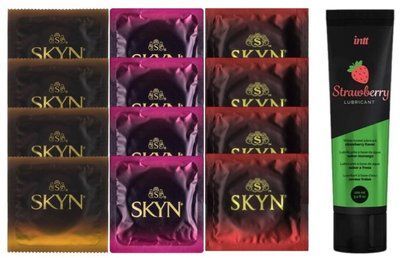 Набор из Лубрикант Intt Strawberry (100 мл) + 4 шт. SKYN passion daiquiri + 4 шт. SKYN CHERRY SUNRISE + 4 шт. SOS10346 фото