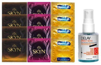 Комплект: Пролонгатор LOVELY LOVERS DELAY SPRAY 50 ML + 8 шт SKYN + 4 шт Pasante Naturelle SOS10850 фото