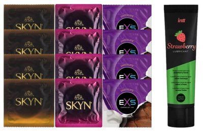 Комплект: Смазка Intt Strawberry (100 мл) + 8 шт SKYN + 4 шт EXS Mixed Flavors Chocolate SOS10396 фото