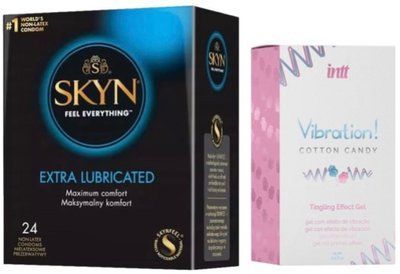 Набор из SKYN Extra Lube (24 шт) + Жидкий вибратор Intt Vibration Cotton Candy (15 мл) SOS10096 фото