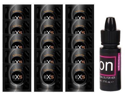 Комплект EXS Black Latex 15 шт + Sensuva ON Arousal Oil for Her Original 5 мл SOS14656 фото