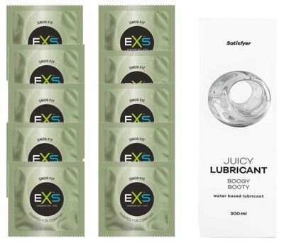Комплект: з EXS Snug Fit 10 шт + Лубрикант Satisfyer Juicy Boogy Booty water based 300 мл SOS11300 фото