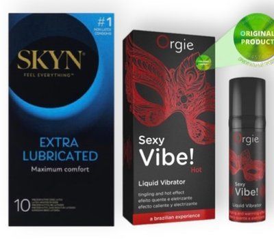 Skyn Exstra Lube 10 штук + SEXY VIBE, 15 мл вібрація + зігріваючий ефект ORGIE SOS6991 фото