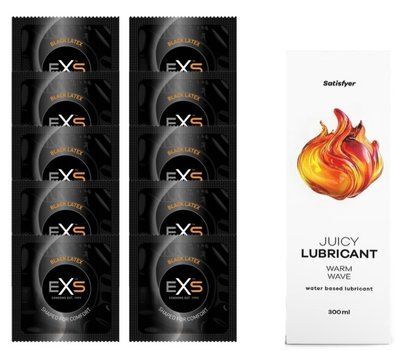 Набір: EXS Black Latex 10 шт. + Лубрикант Satisfyer Warm Wave 300 мл SOS11149 фото