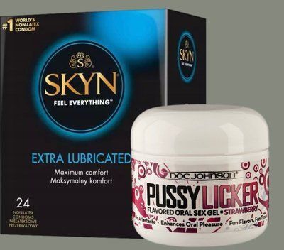 Набір SKYN Extra Lube 24 шт + Гель Doc Johnson Pussy Licker Strawberry (56 г) SOS5854 фото