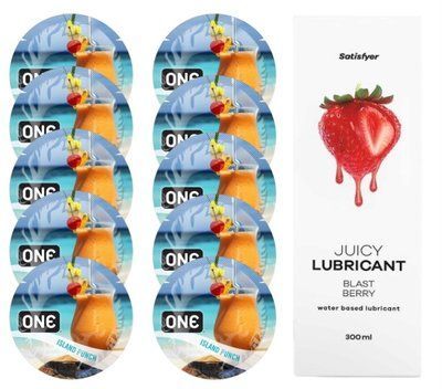 Набор One Island Punch 10 шт. + Лубрикант Satisfyer Blast Berry 300 мл SOS12405 фото